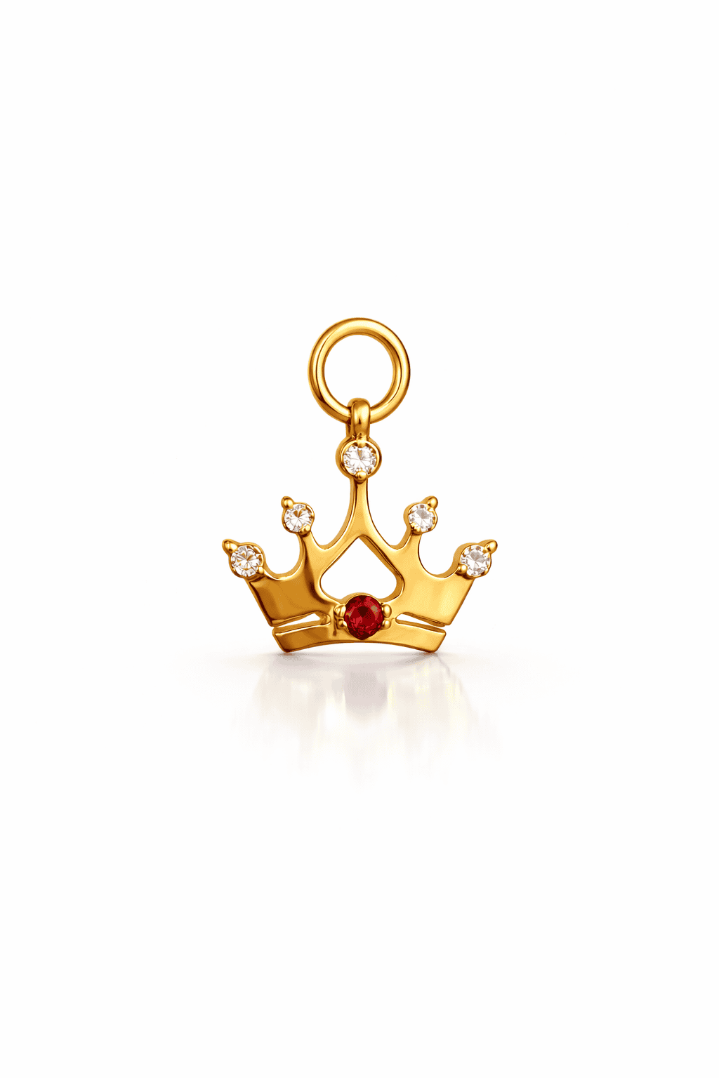 Gold crown pendant in implant-grade titanium with red zirconia
