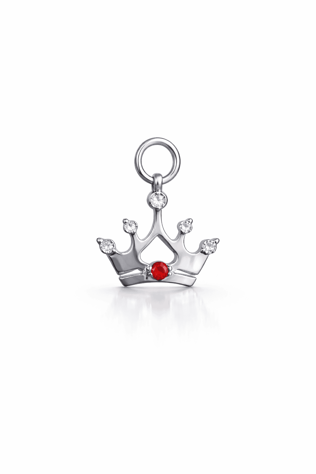 Silver crown pendant in implant-grade titanium with red zirconia